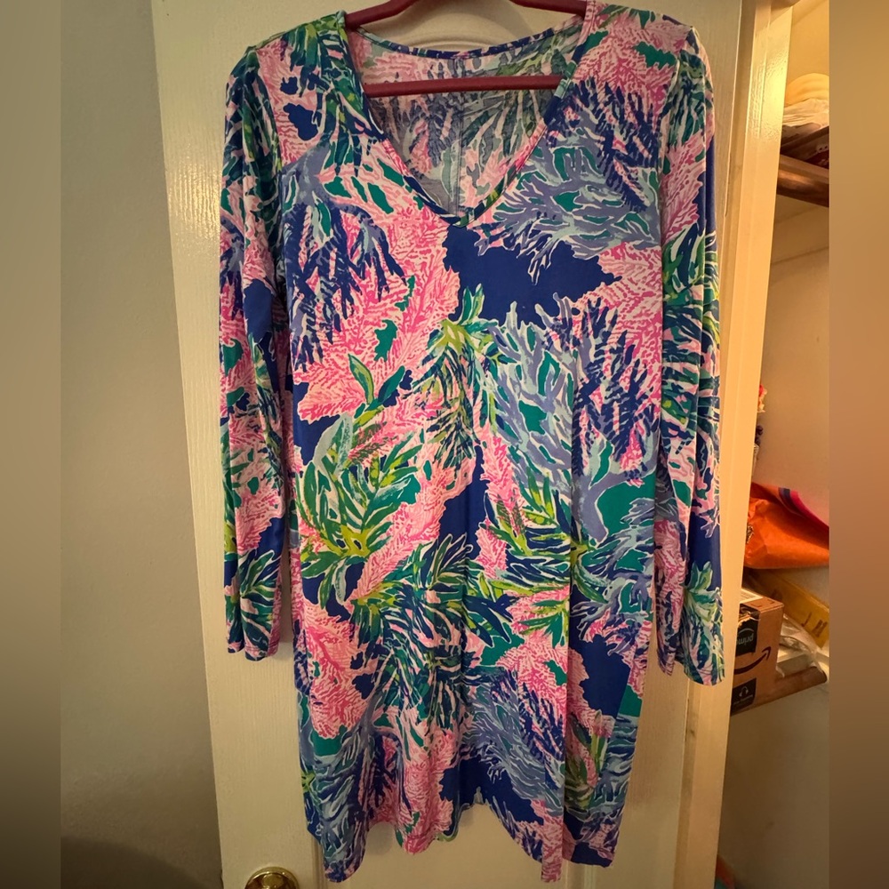 Lilly Pulitzer Vibrant Long Sleeve Dress - Blue, Pink, Green